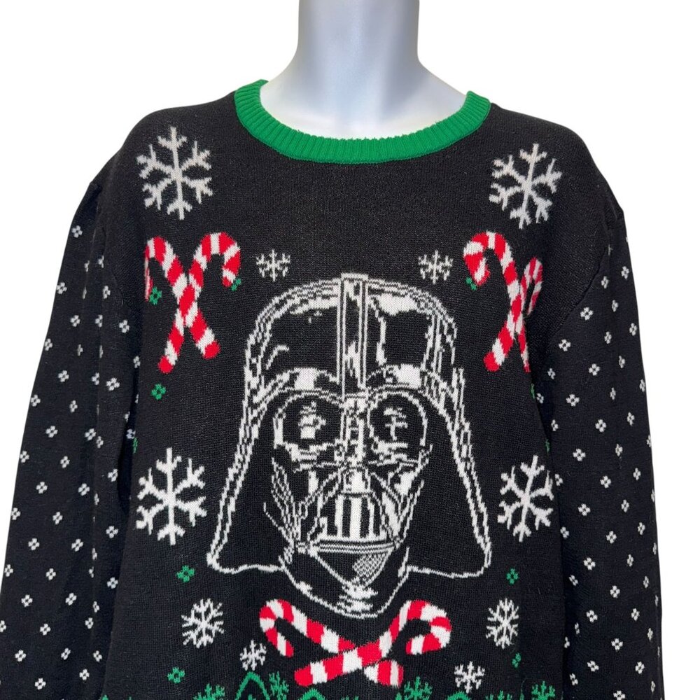 Star Wars Darth Vader Sweater Mens XL Ugly Christmas Holiday Candy Canes Black - Picture 2 of 9